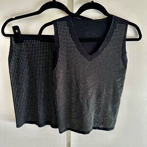 Black Sexy rhinestone Top and Skirt Set with Silver Accents Small